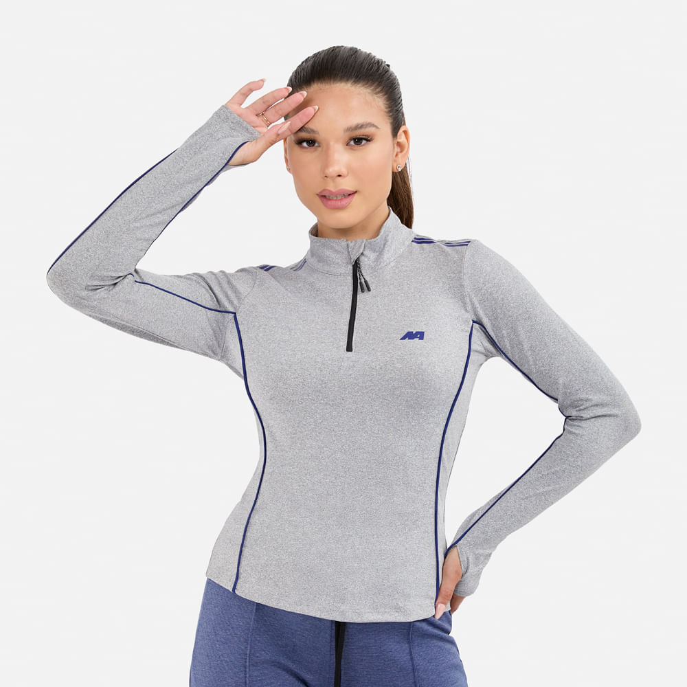 Polo Ml New Athletic Abby Gris Con Azul Mujer