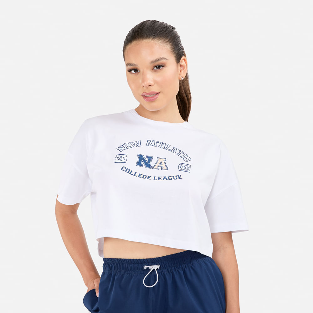 Polo Crop New Athletic Emilia Blanco Con Azul Oscuro Mujer